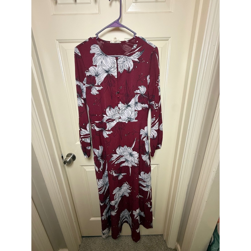 Promesa Burgundy Floral Button Down Long Sleeve Maxi Dress